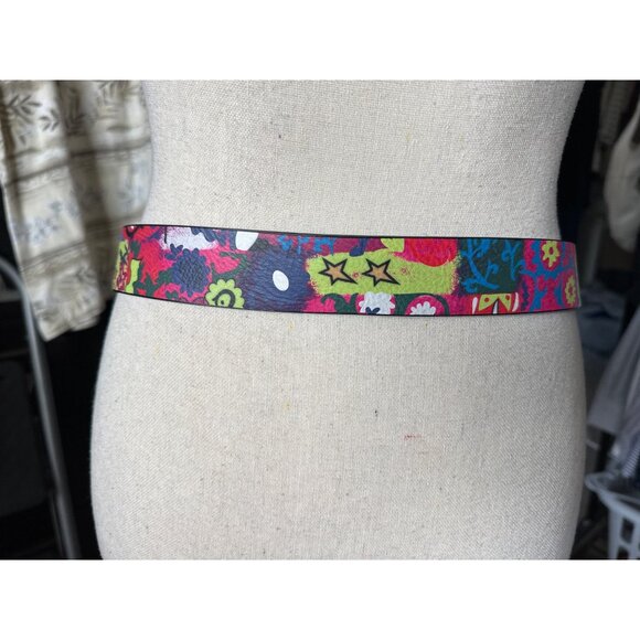Desigual Reversible Belt Black White Geometric Print & Multicolor Floral Size 36 - Picture 5 of 6